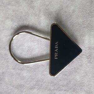 NEW Prada Triangle Black Silver Logo Key Bag Clip Ring Charm